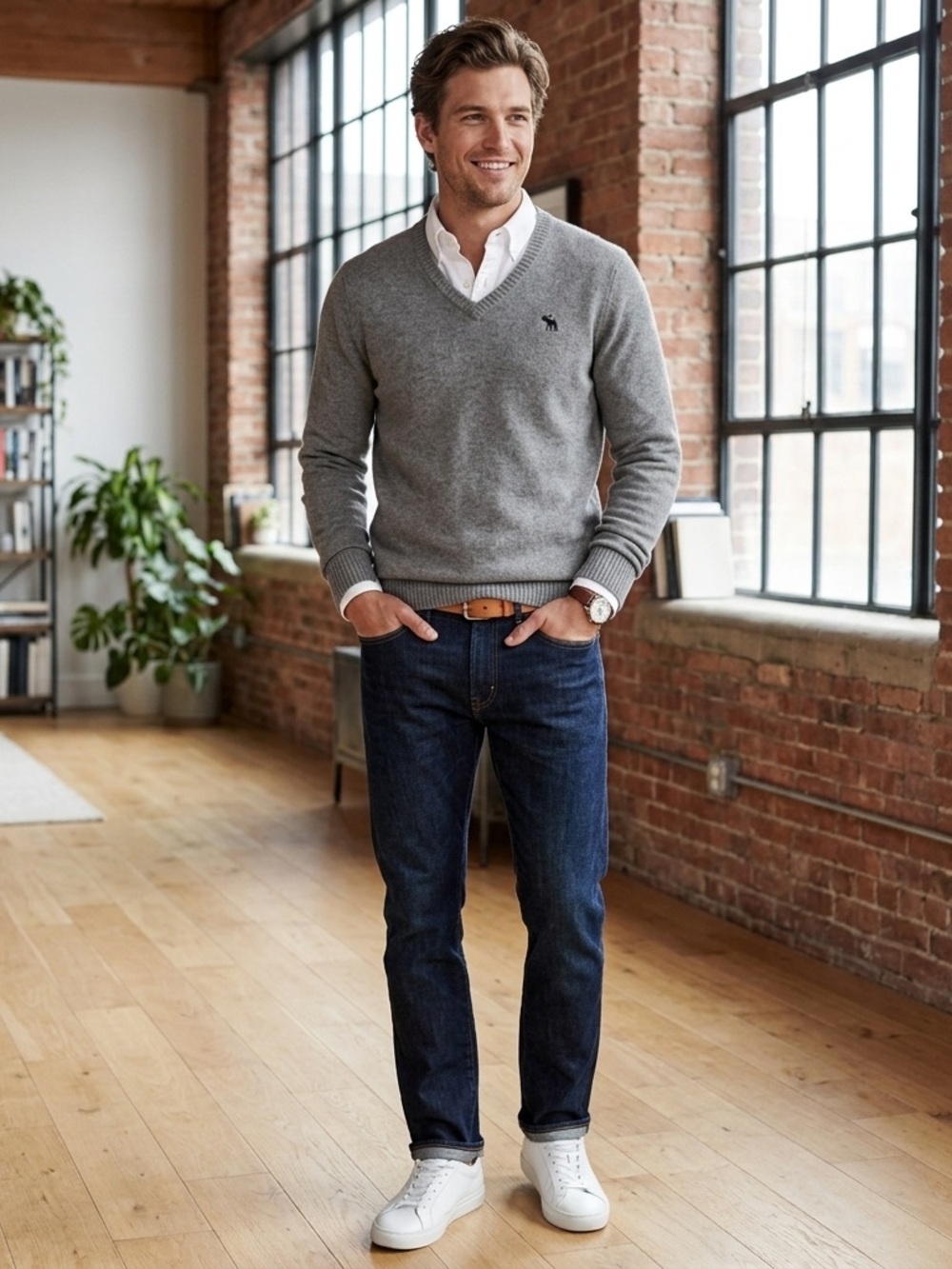 Abercrombie & Fitch Gray V-Neck Sweater 100% cashmere